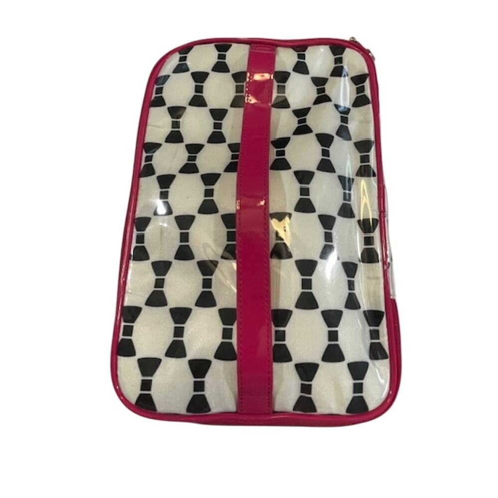 Kate Spade White Cosmetic Case With Black Tuxedo Bow Ties